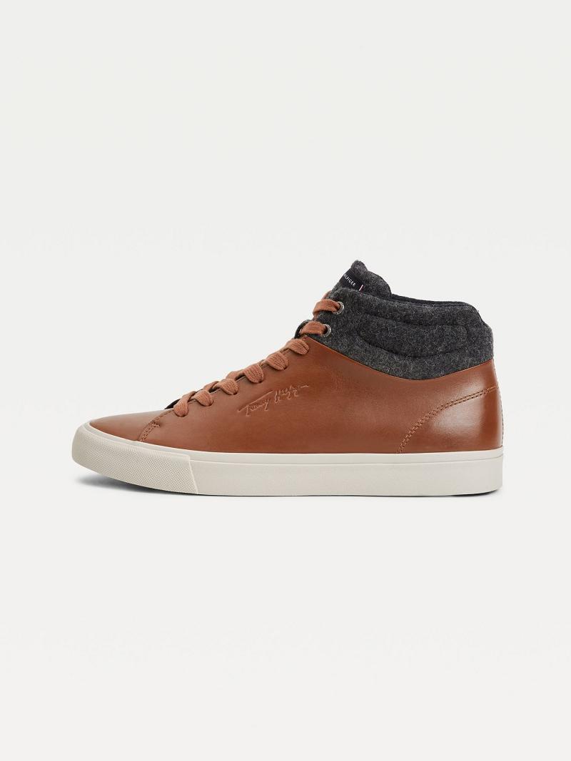 Férfi Tommy Hilfiger Felt accent ankle leather Sneaker Barna | HU 1399XYU